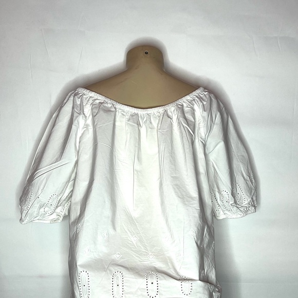 LOFT WHITE EYELET TRIM COTTON PEASANT BLOUSE SIZE MED - Picture 3 of 3